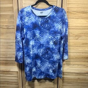Lands' End Women's Blue Patterned Top Size M 10/12